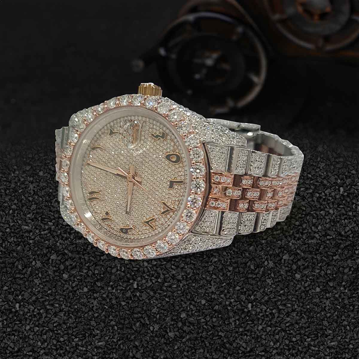 Moissanite Iced Out Rolex Watch for Women Jubilee Arabic 41mm Two Tone