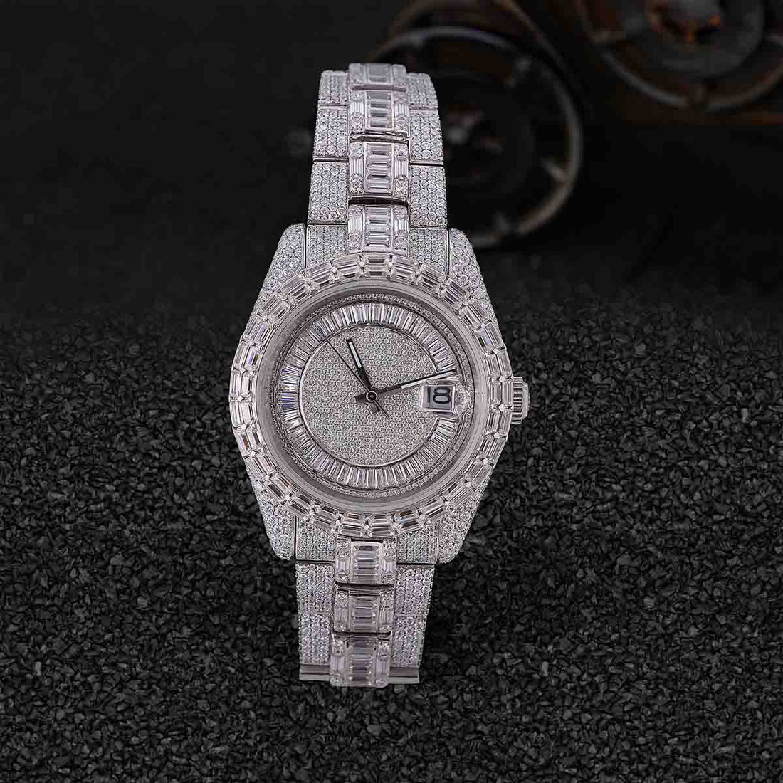 Fully Iced Out Moissanite Rolex Watch for Men Bling Hip Hop Jewelry