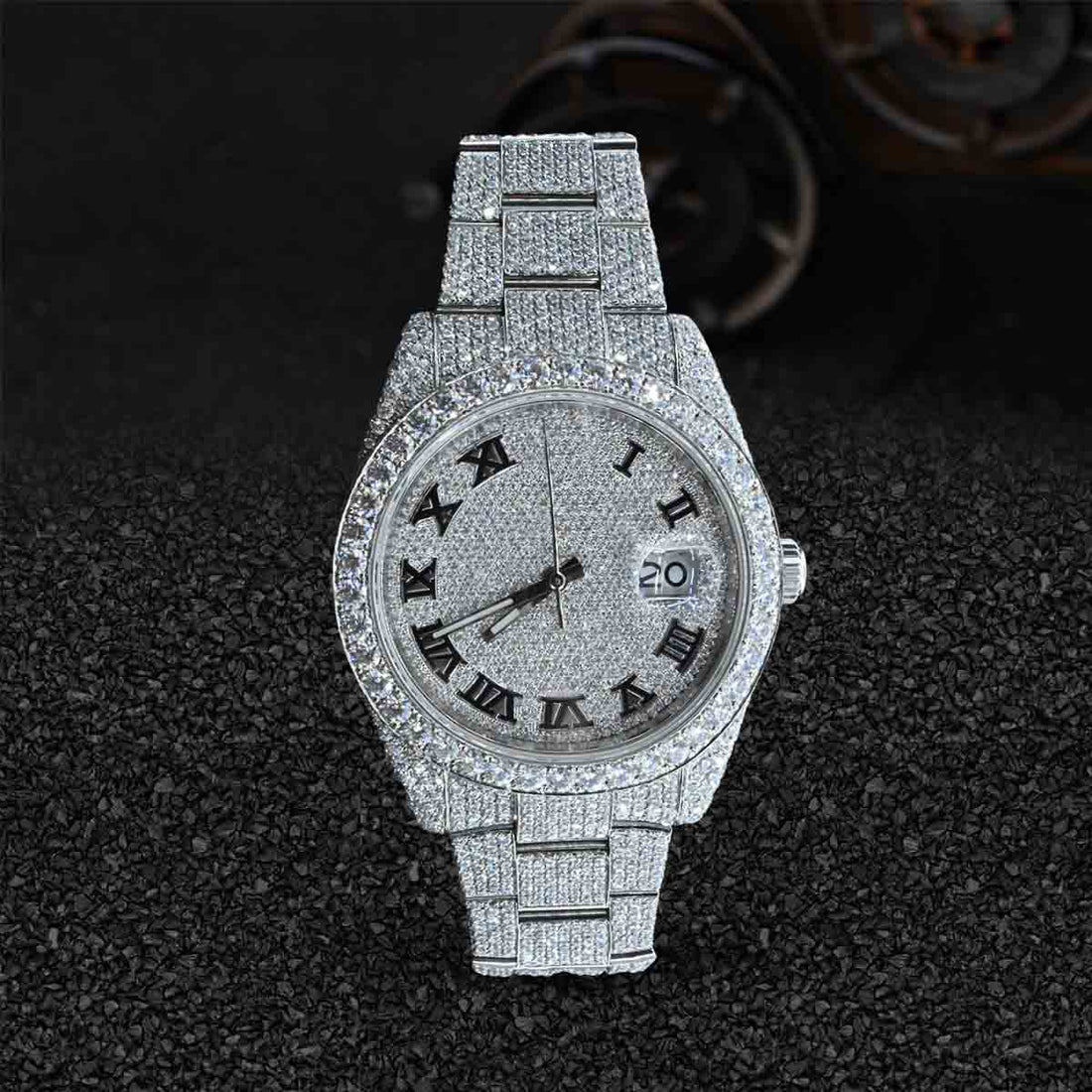 Iced Out Rolex Watch for Men Roman Dial Moissanite Diamonds Bust Down Hip Hop