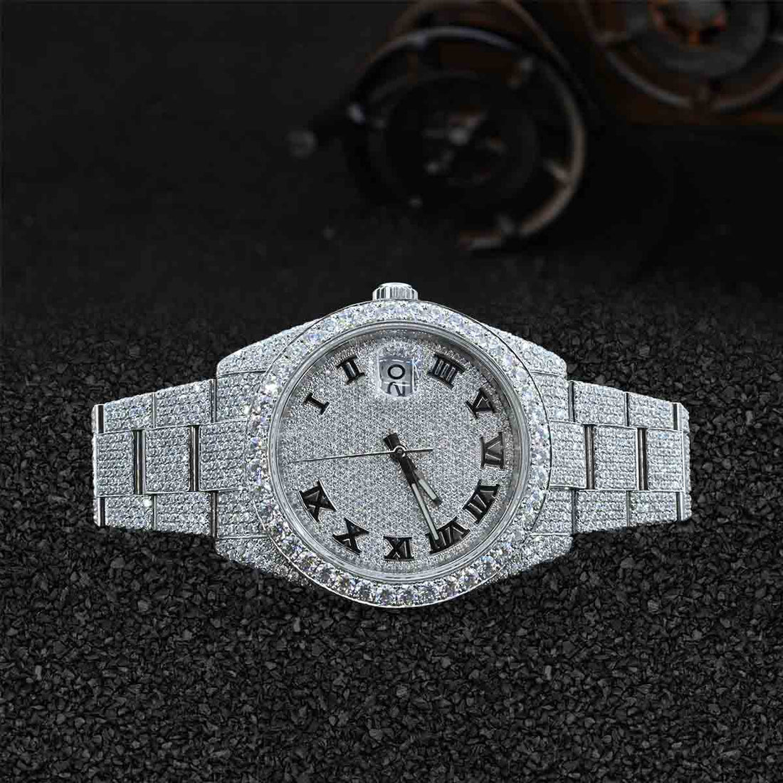 Iced Out Rolex Watch for Men Roman Dial Moissanite Diamonds Bust Down Hip Hop