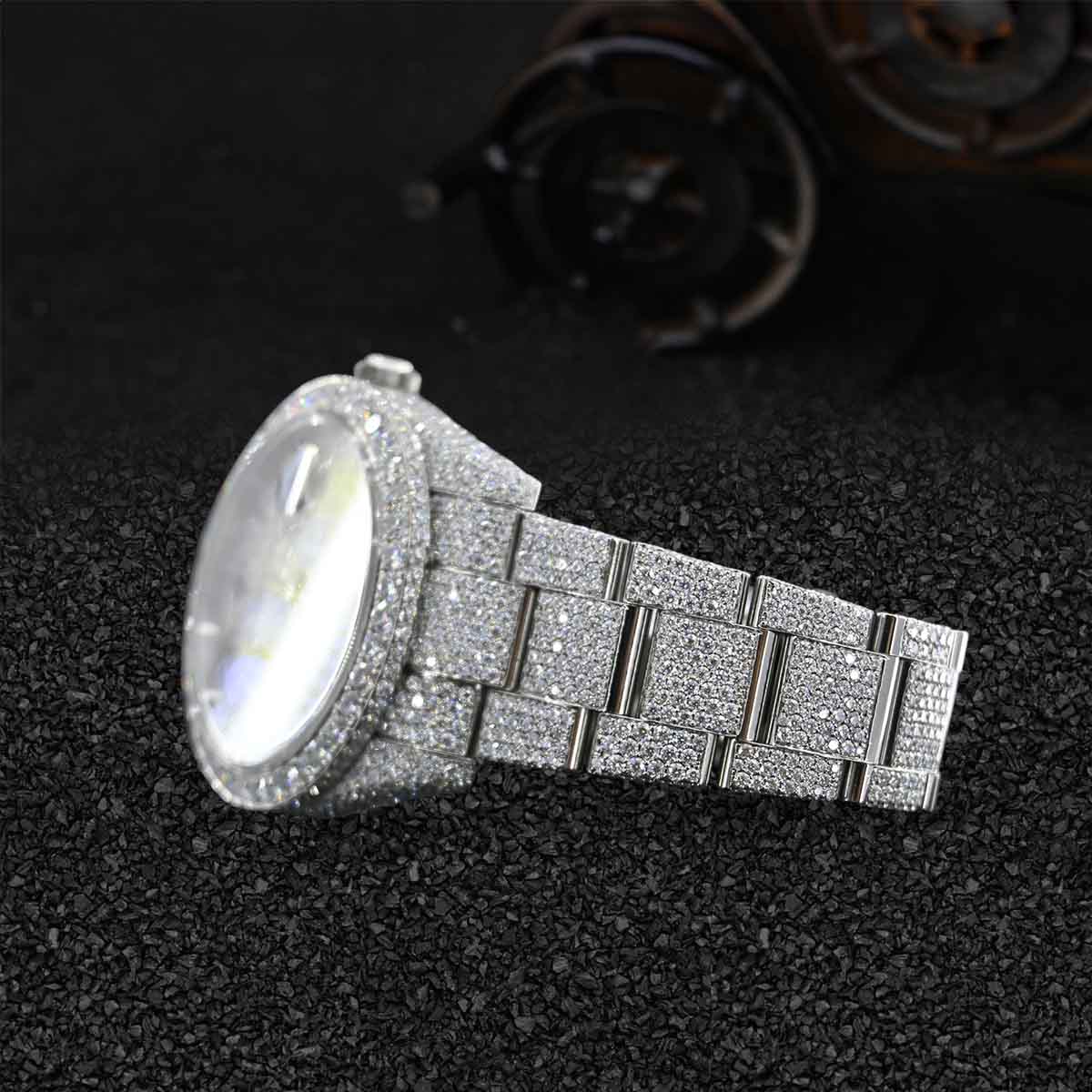 Iced Out Rolex Watch for Men Roman Dial Moissanite Diamonds Bust Down Hip Hop