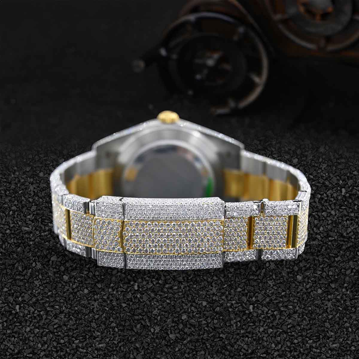Iced Out Rolex Watch for Men Moissanite Diamond Roman Dial Two Tone Gold Bust Down Hip Hop