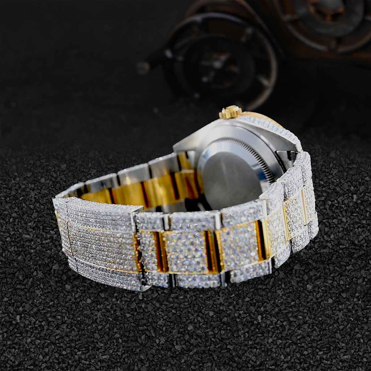 Iced Out Rolex Watch for Men Moissanite Diamond Roman Dial Two Tone Gold Bust Down Hip Hop