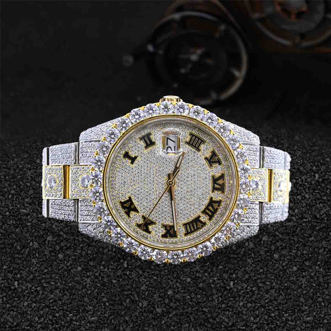 Rolex Watch for Men DATEJUST Moissanite Iced Out Roman Dial Two Tone Bust Down Hip Hop