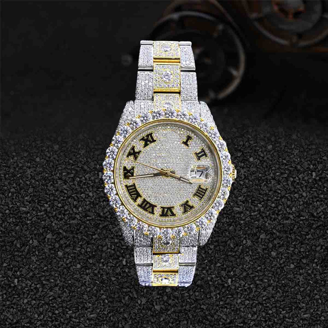 Rolex Watch for Men DATEJUST Moissanite Iced Out Roman Dial Two Tone Bust Down Hip Hop