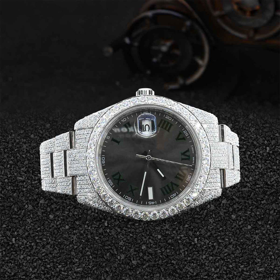 Rolex Watch for Men Moissanite Iced Out Datejust 41mm Roman Slate Dial Bust Down Hip Hop