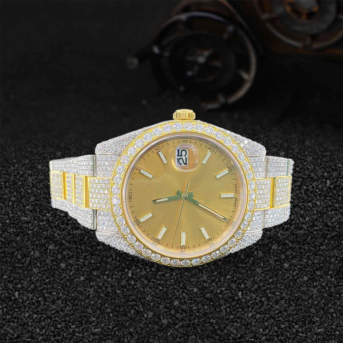 Rolex Datejust Iced Out Golden Watch for Men Moissanite Two Tone Bust Down Hip Hop