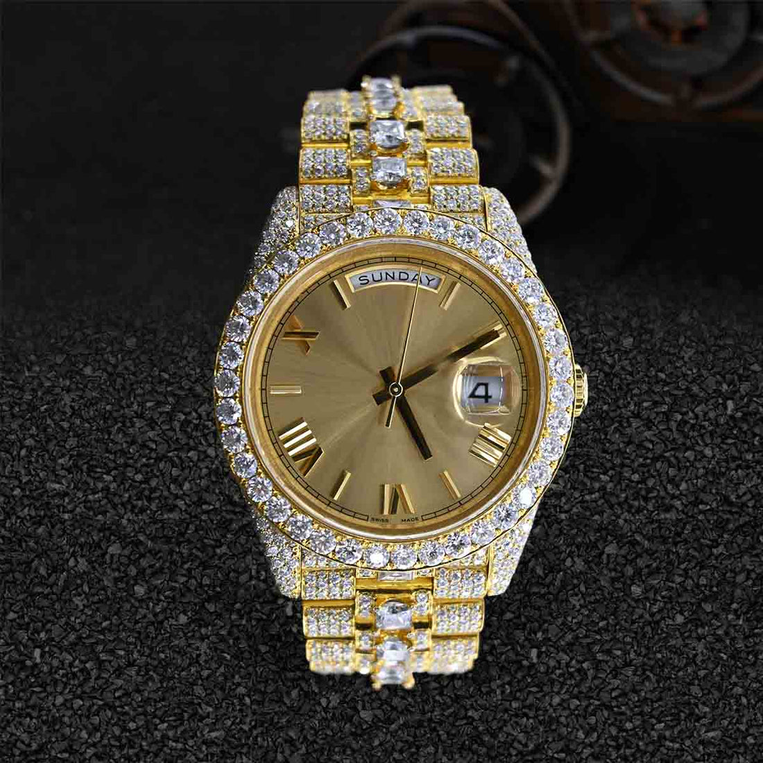 Moissanite Iced Out Rolex Watch for Men 40 mm Golden Day Date Bust Down Hip Hop Jewelry