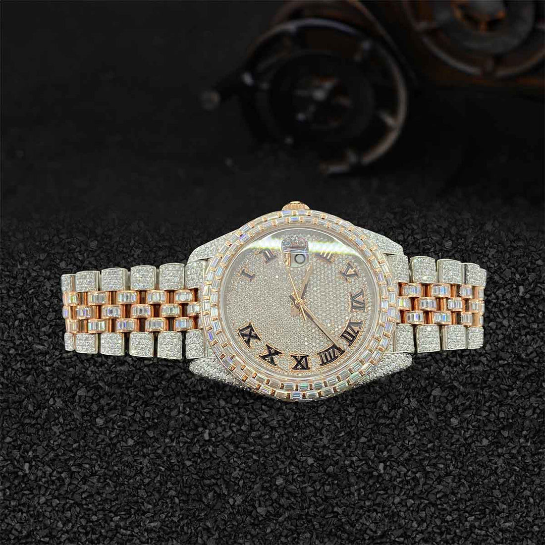 Iced Out Rolex Watch DATEJUST Jubilee Baguette Moissanite Roman Bust Down Hip Hop Jewelry