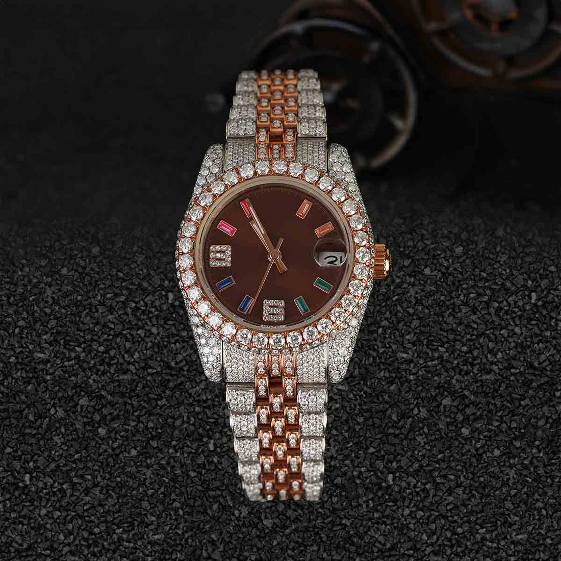 Rolex Iced Out Watch for Women 
Moissanite Diamond Bust Down Wristwatch