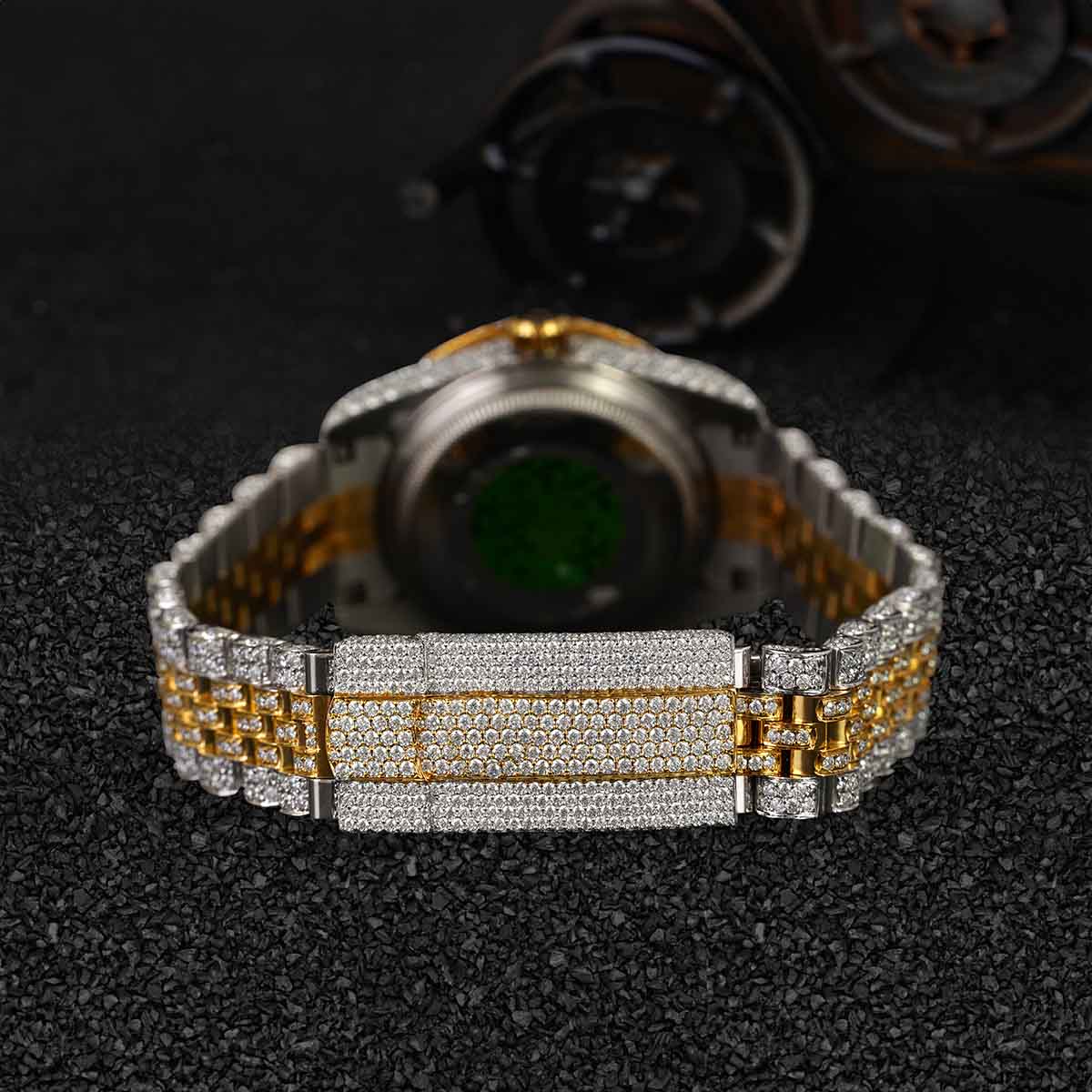 Men's Iced Out Rolex Watch Moissanite Diamonds 14k Gold Finish Two Tone Bust Down Hip Hop