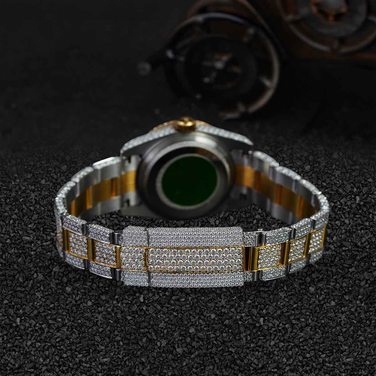 Two Tone Iced Out Rolex Watch for Women Moissanite 32mm White Dial Bust Down Hip Hop Jewelry