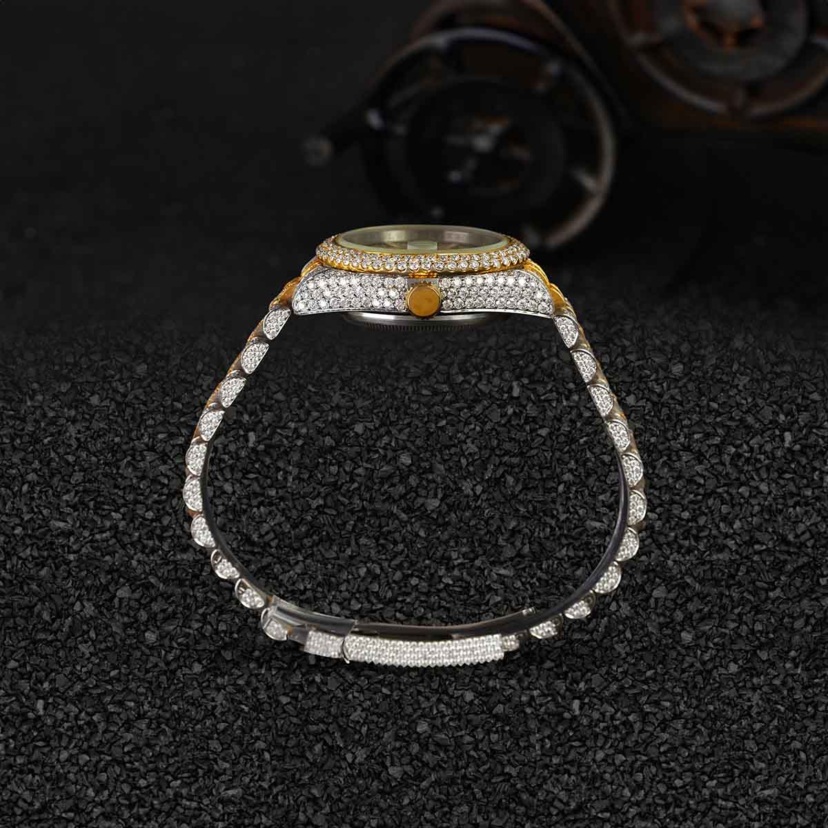 Iced Out Rolex Watch for Women Moissanite Diamond 32mm Dial Bust Down Wristwatch