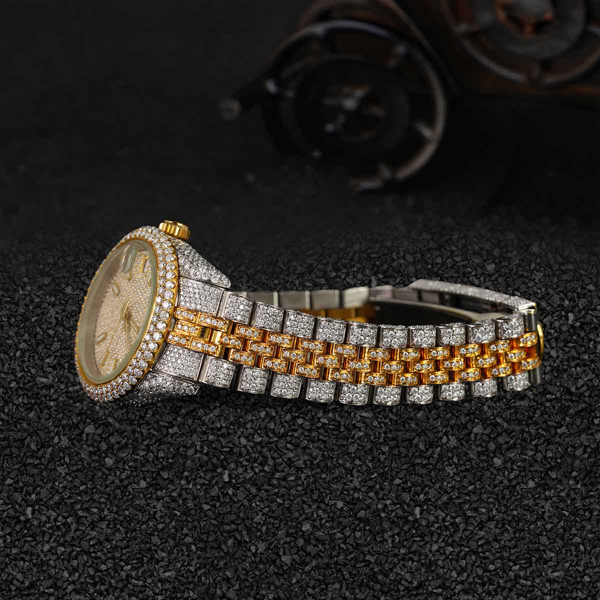Iced Out Rolex Watch for Women Moissanite Diamond 32mm Dial Bust Down Wristwatch