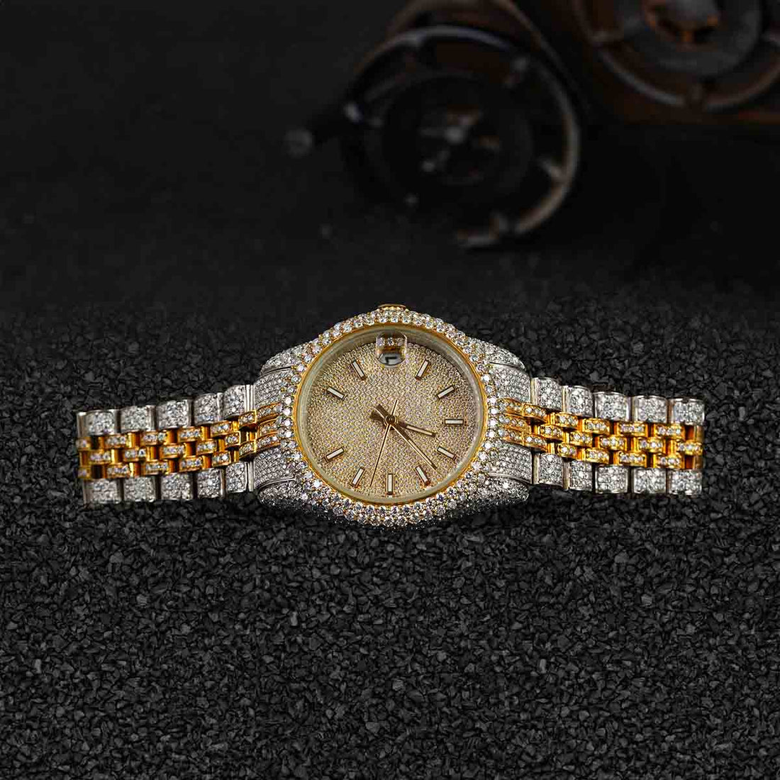 Iced Out Rolex Watch for Women Moissanite Diamond 32mm Dial Bust Down Wristwatch
