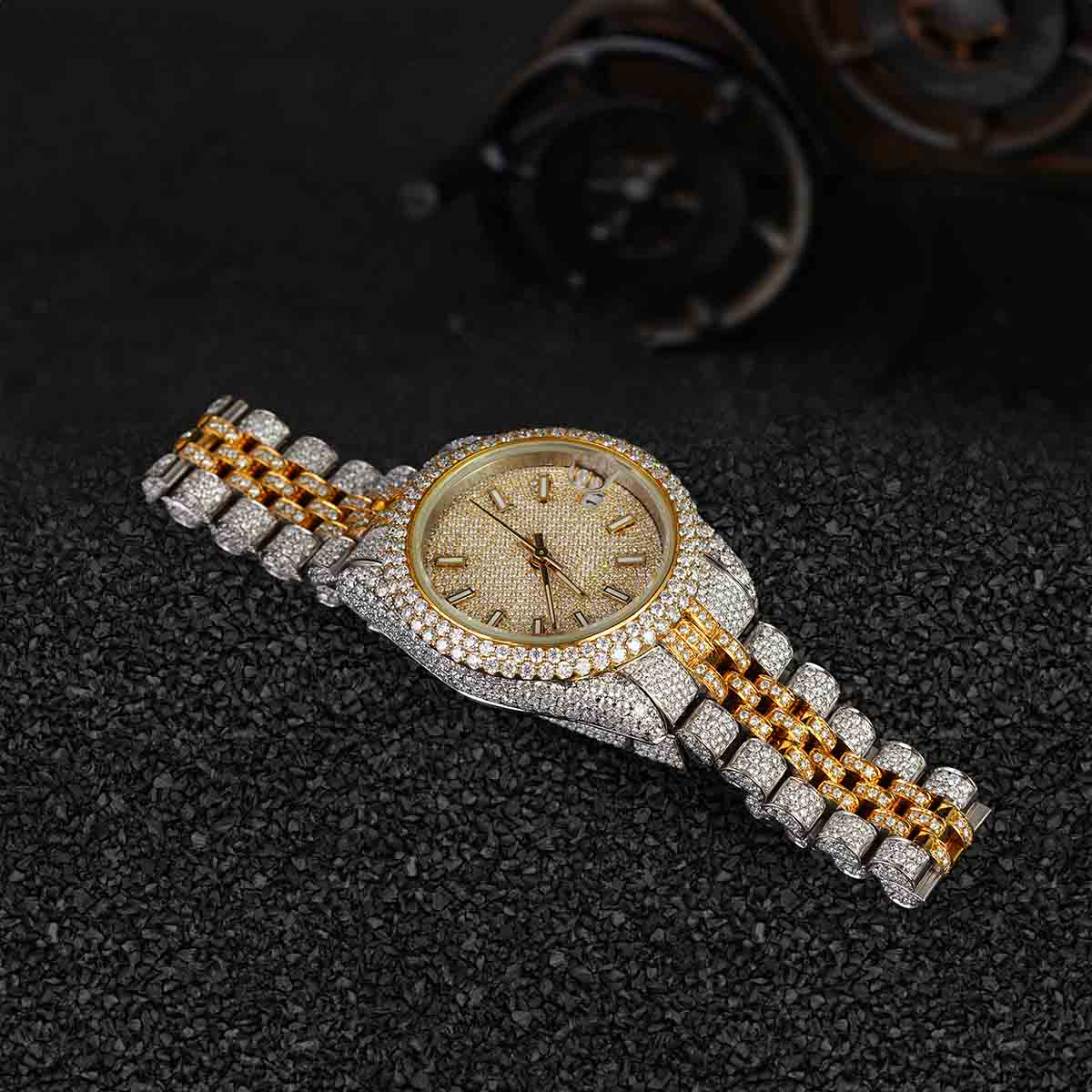 Iced Out Rolex Watch for Women Moissanite Diamond 32mm Dial Bust Down Wristwatch