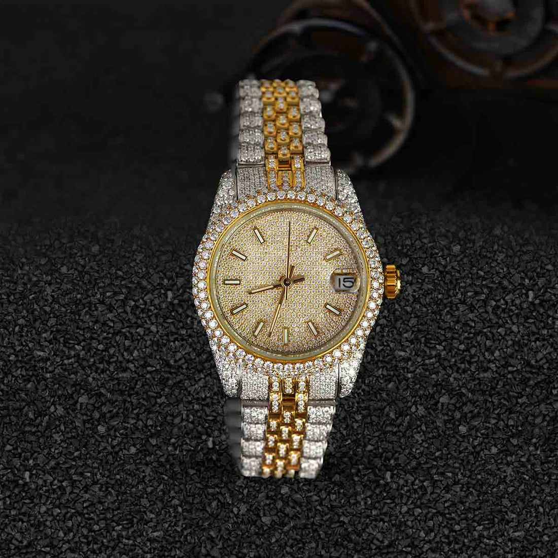 Iced Out Rolex Watch for Women Moissanite Diamond 32mm Dial Bust Down Wristwatch