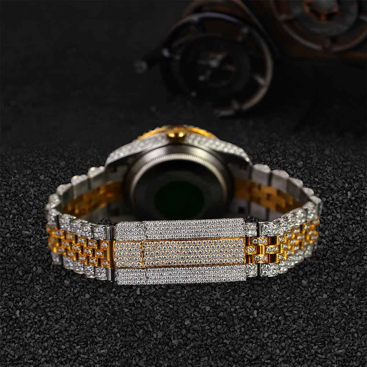 Iced Out Rolex Watch for Women Moissanite Diamond 32mm Dial Bust Down Wristwatch