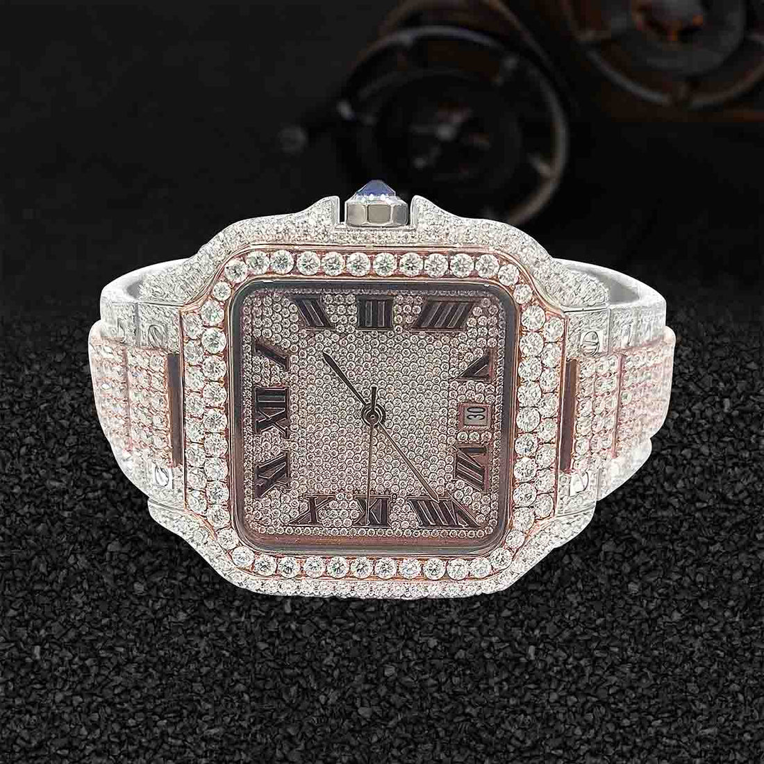 Iced Out Watch 22TCW VVS1 Moissanite 40mm Square Dial Bust Down
