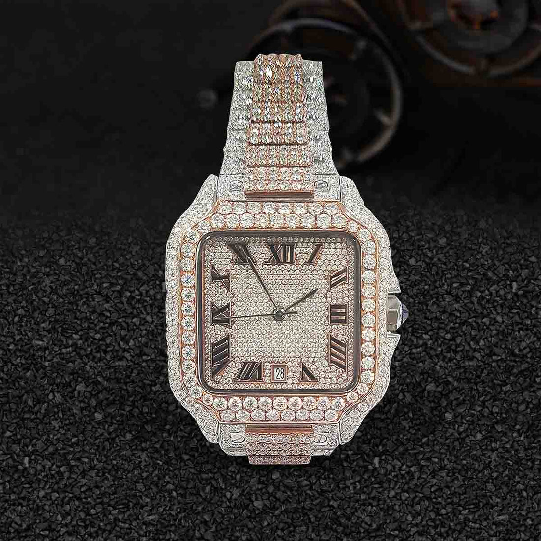 Iced Out Watch 22TCW VVS1 Moissanite 40mm Square Dial Bust Down