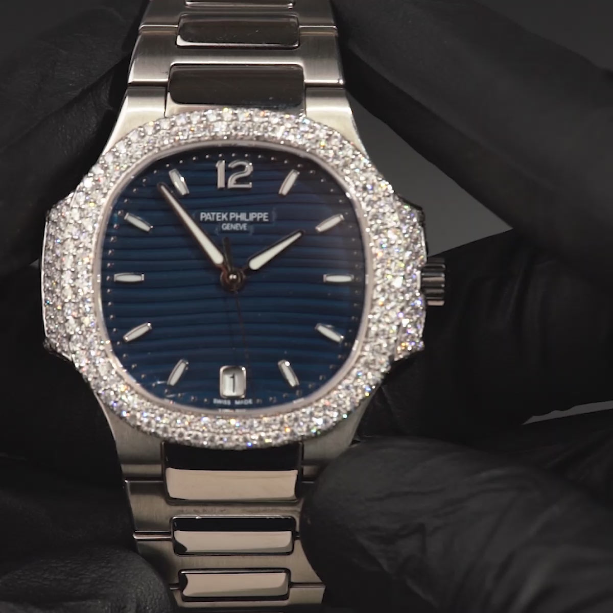 Patek Philippe Watch for Men Moissanite 36mm Sunburst Blue Dial