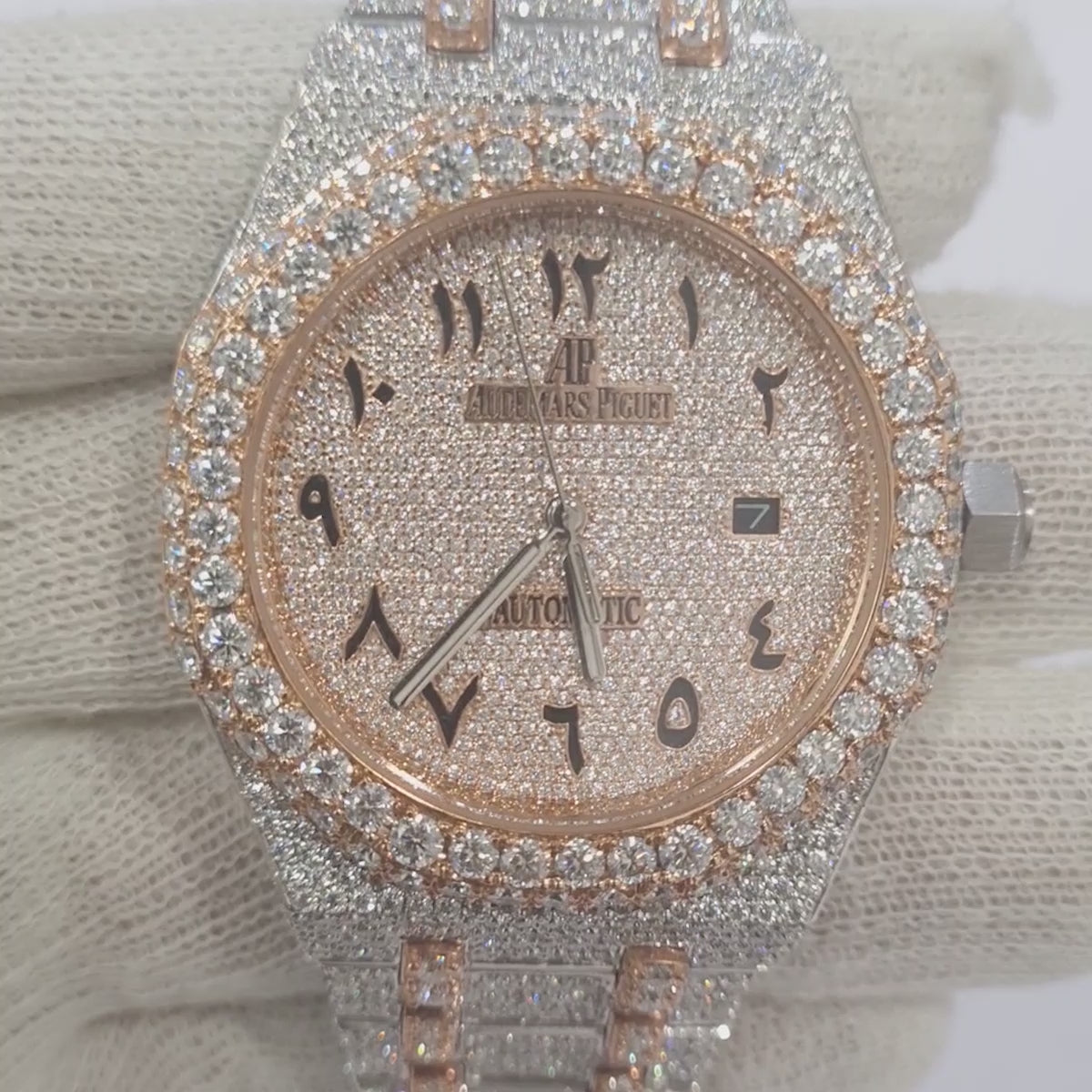 Moissanite Iced Out Audemars Piguet Watch for Women Arabic 41mm Rose Gold