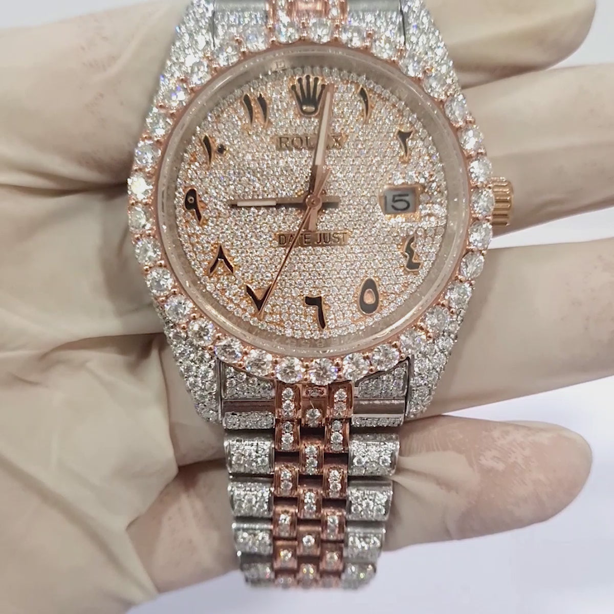 Moissanite Iced Out Rolex Watch for Women Jubilee Arabic 41mm Two Tone