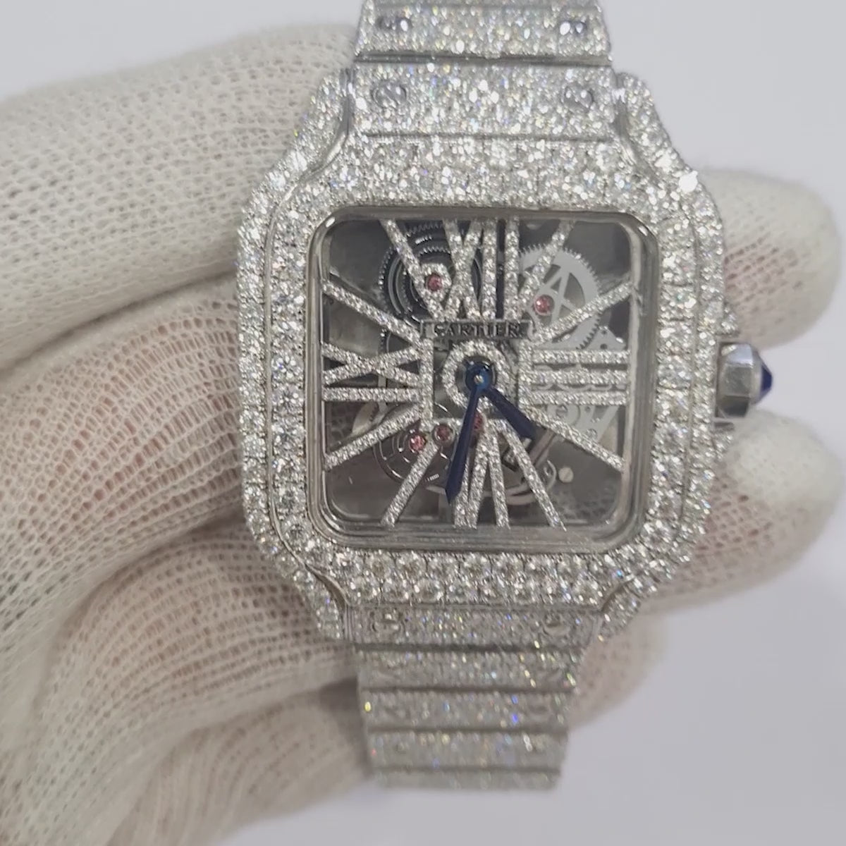 Iced Out Cartier Watch for Men VVS1 Moissanite 40mm Square Dial Smartlink Bracelet